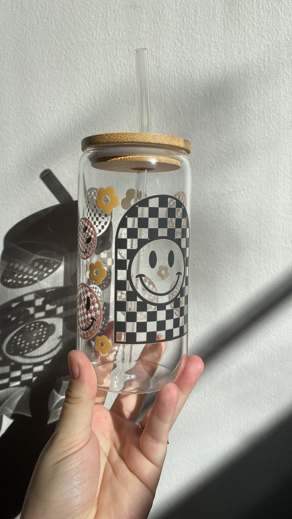 Retro Checkered Glass Tumbler